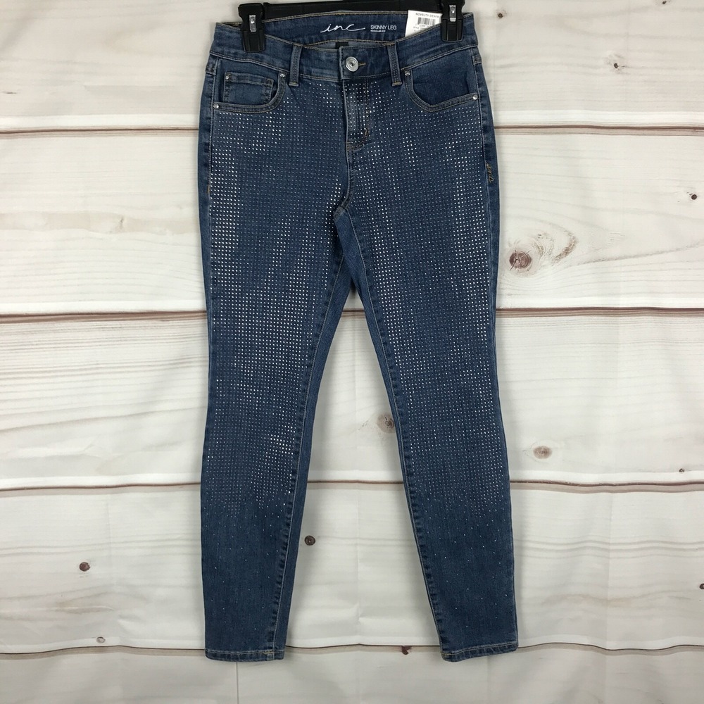 INC Concepts Jeans Womens 2P Petite Embellished Skinny Mid Rise Stretch Denim